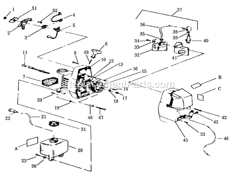 Page E Diagram and Parts List for XR-125  Weed Eater Trimmer